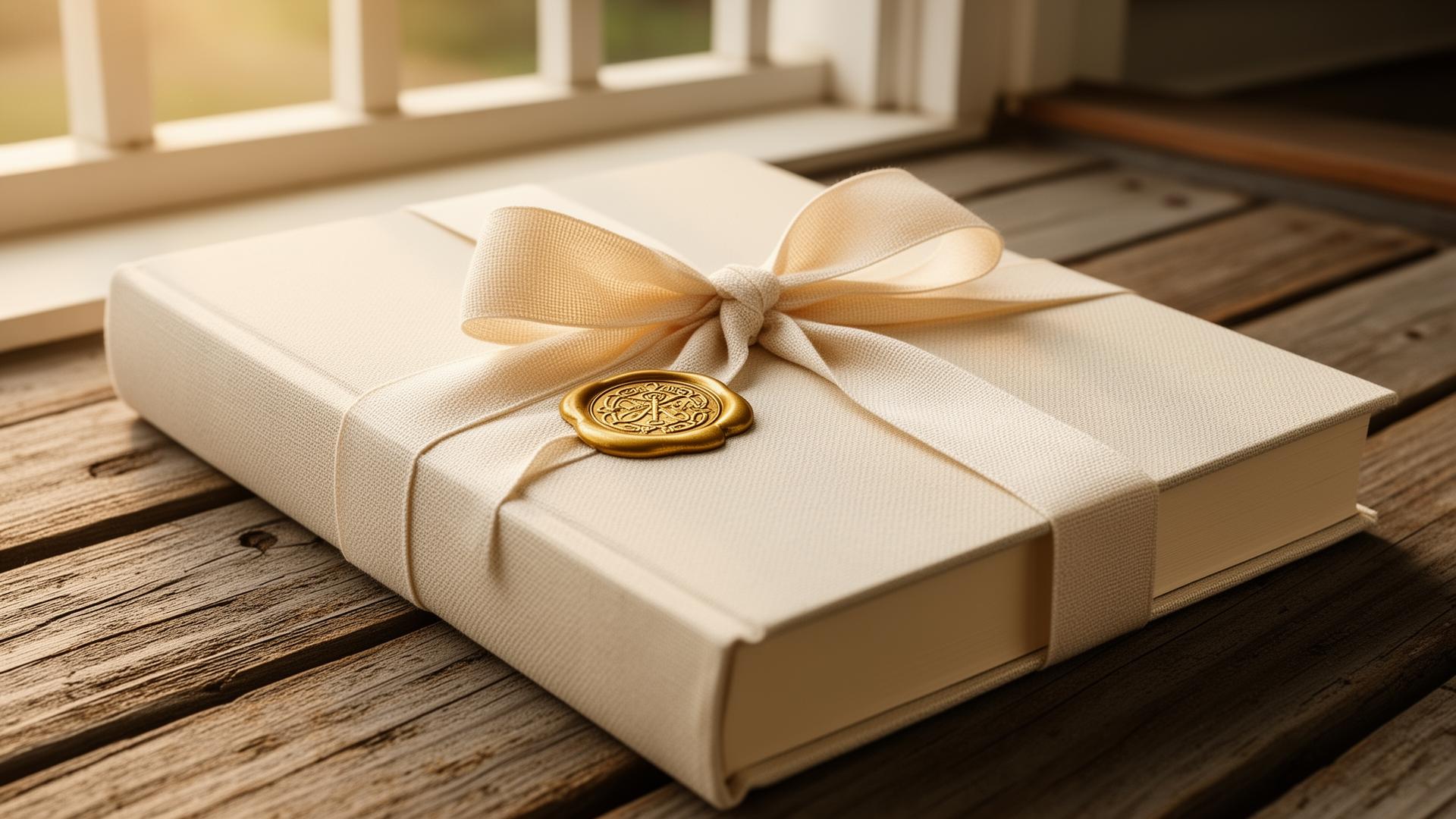 Premium Carving Forever book package with linen ribbon and gold wax seal on a sunlit front porch